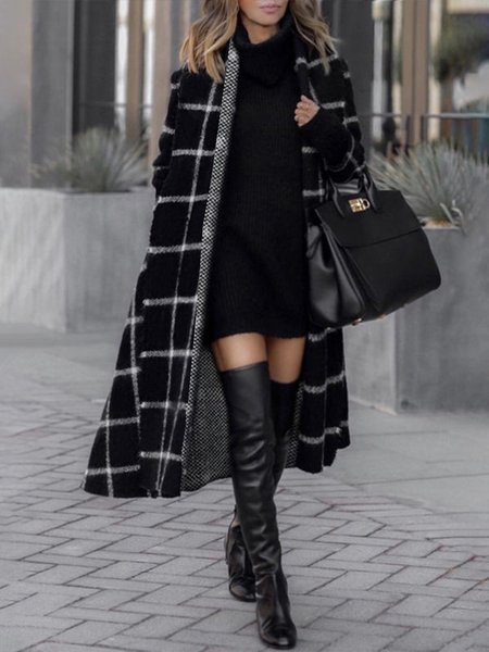 

Long sleeve Urban Shawl Collar Sweater Coat（Belt not included）, Black, Cardigans
