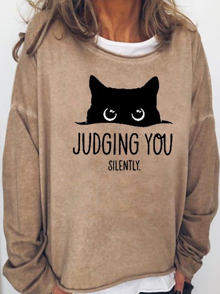 

Women's Judging You Print Letters Casual Sweatshirt, Light brown, Hoodies&Sweatshirts