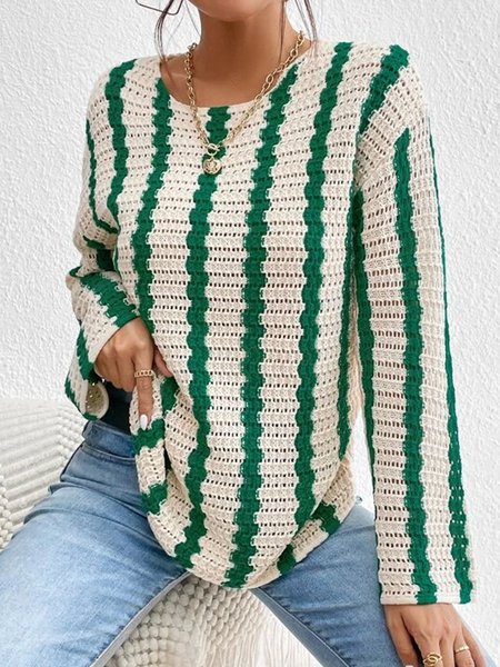 

Striped Pattern Drop Shoulder Sweater, Multicolor, Sweaters