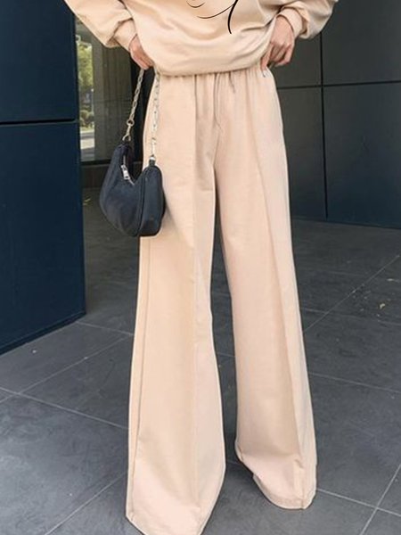 

Casual Regular Fit Plain Wide leg Pants, Apricot, Pants