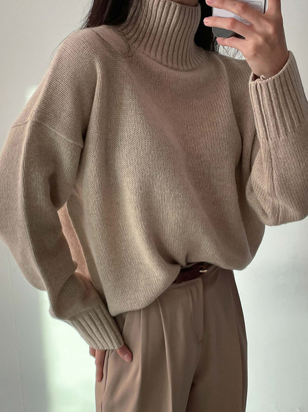 

Regular Fit Casual Turtleneck Wool/Knitting Sweater, Khaki, Sweaters