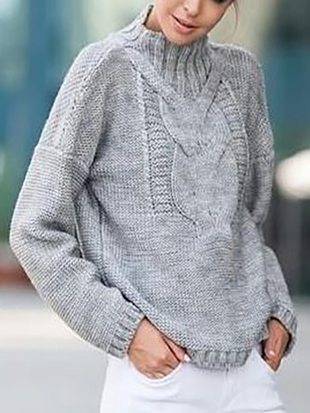 

Plain Casual Yarn/Wool Yarn Sweater, Gray, Sweaters