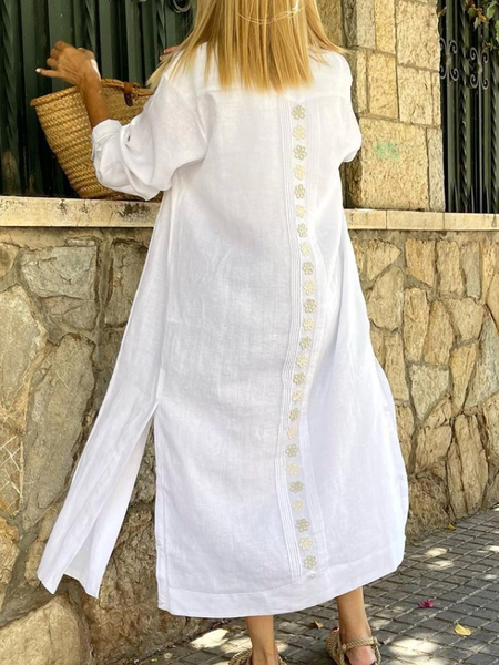 

Cotton Cross Neck Plain Boho Overcoat, White, Clothing