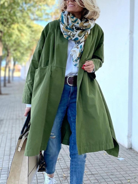 

Plain Loose Casual Cross Neck Overcoat, Green, Clothing