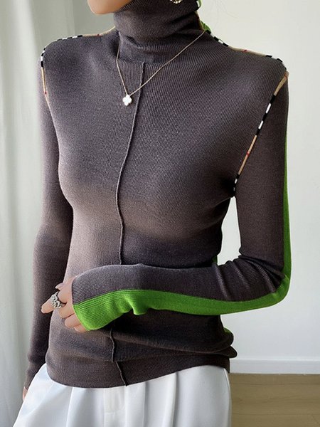 

Color Block Urban Tight Long Sleeve Sweater, Gray, Pullovers