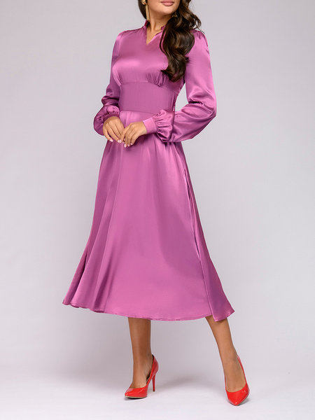 

Satin Regular Fit Elegant Plain Dress & Party Dress, Pink, Midi Dresses