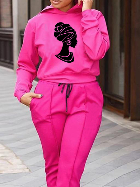 

Casual Loose Hooded Long sleeve Sweatshirt, Rose red, Hoodies and Sweatshirts