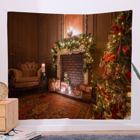 

51x60 Tapestry Christmas Fireplace Xmas Tree Art For Backdrop Blanket Home Festival Decor, Color4, Tapestry