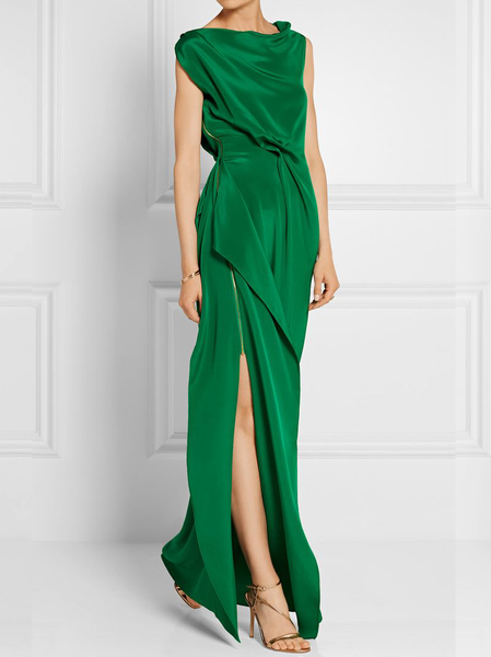 

Elegant Asymmetrical Regular Fit Dress & Party Dress, Green, Maxi Dresses