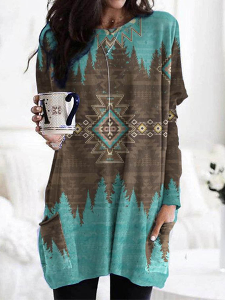 

Ethnic Cotton-Blend Crew Neck Casual Dress, Multicolor, Dresses