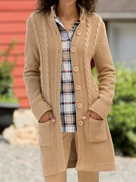 

Loose Plain Yarn/Wool Yarn Casual Sweater Coat, Brown, Clothing