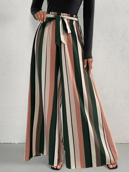 

Loose Cotton-Blend Casual Color Block Casual Pants, Multicolor, Pants