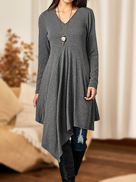 

Regular Fit Cotton-Blend Casual Plain Dress, Gray, Dresses