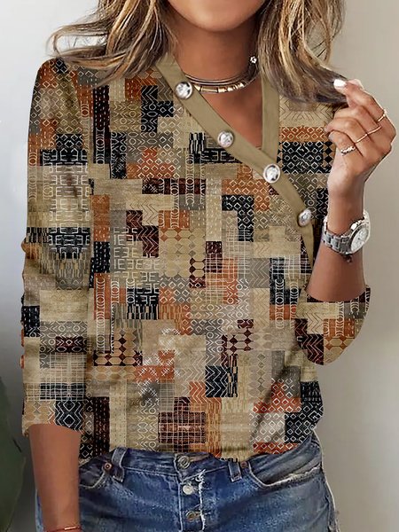 

Loose Buttoned Wool/Knitting Casual T-Shirt, Multicolor, T-Shirts