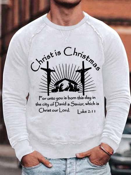 

Men's Christ Is Christmas Funny Graphic Print Casual Text Letters Loose Crew Neck Sweatshirt, White, Hoodies&Sweatshirts