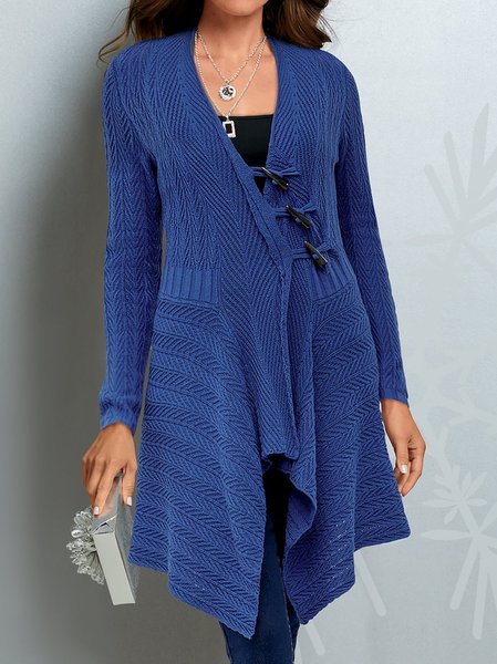 

Casual Plain Wool/Knitting Regular Fit Sweater Coat, Blue, Outerwear