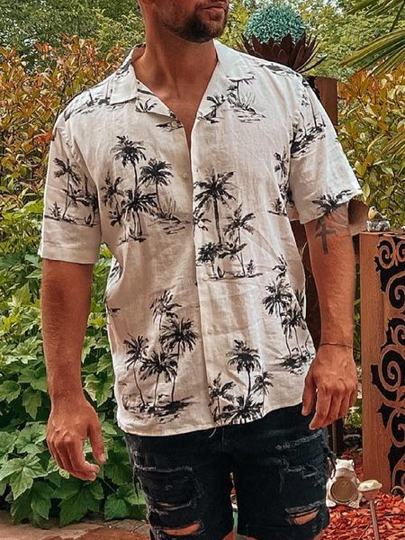 

Coconut Tree Short Sleeve Resort Shirt, White, Short Sleeve Shirts