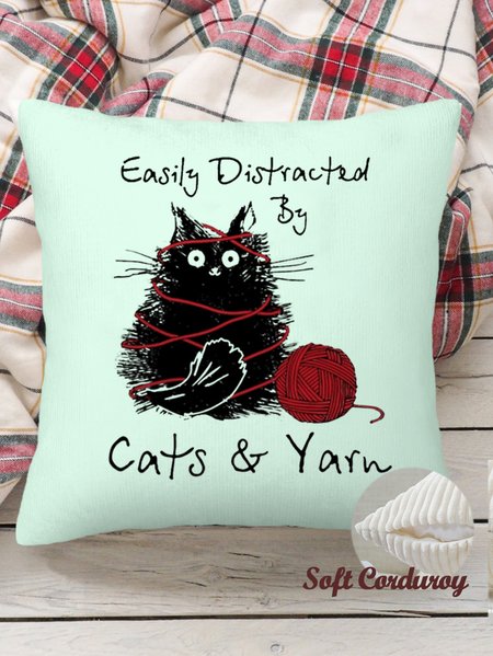 

18*18 Throw Pillow Covers, Cat Soft Corduroy Cushion Pillowcase Case for Living Room, Aqua, Pillow Covers