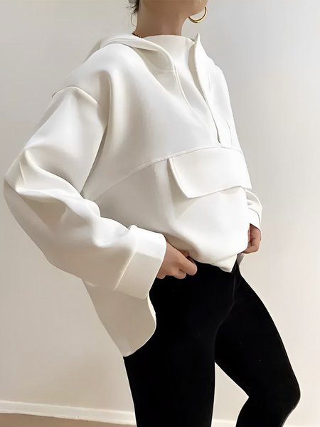 

Loose Casual Hoodie Plain Long Sleeve Sweatshirt, White, Hoodies and Sweatshirts