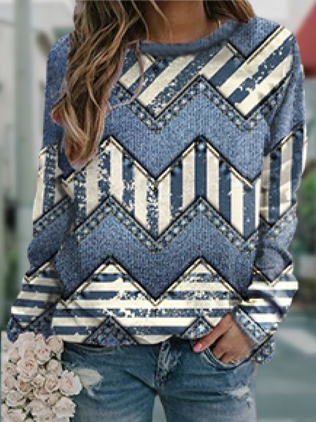 

Casual Geometric Crew Neck Sweatshirt, Multicolor, Sweatshirts & Hoodies