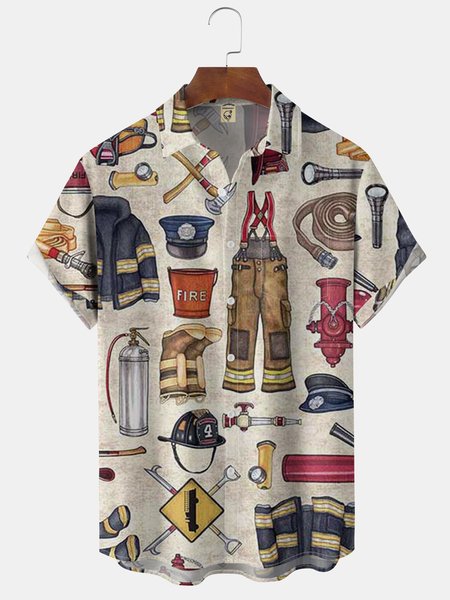 

Firemen Chest Pocket Short Sleeve Casual Shirt, Khaki, Men Shirts