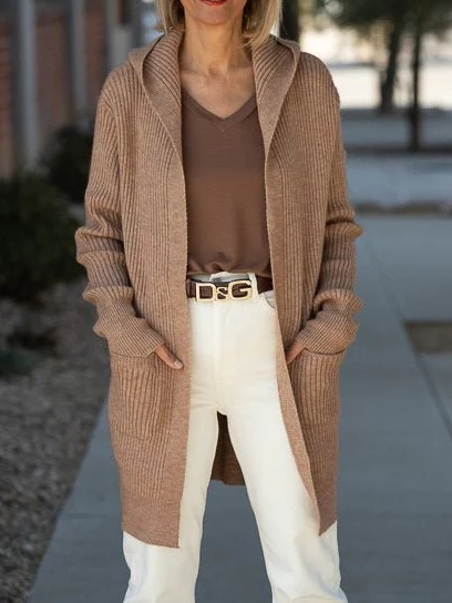 

Hoodie Casual Yarn/Wool Yarn Sweater Coat, Camel, Cardigans