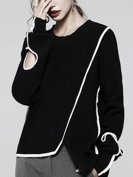 

Daily Long sleeve Regular Fit Elegant Sweater, Black, Pullovers