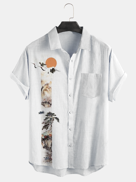 

Ukiyoe Chest Pocket Short Sleeve Casual Shirt, White, Men Shirts