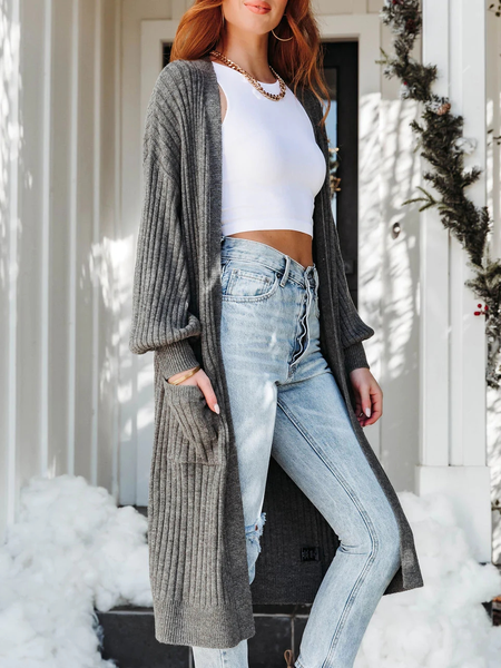 

Casual Plain Loose Sweater Coat, Gray, Outerwear