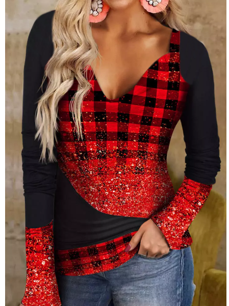 

Regular Fit Casual V Neck Geometric T-Shirt, Red, T-Shirts