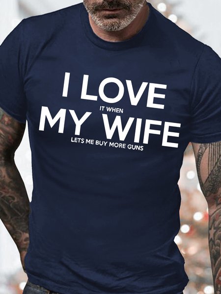 

Men's I Love My Wife Funny Graphic Print Text Letters Cotton Crew Neck Casual T-Shirt, Purplish blue, T-shirts