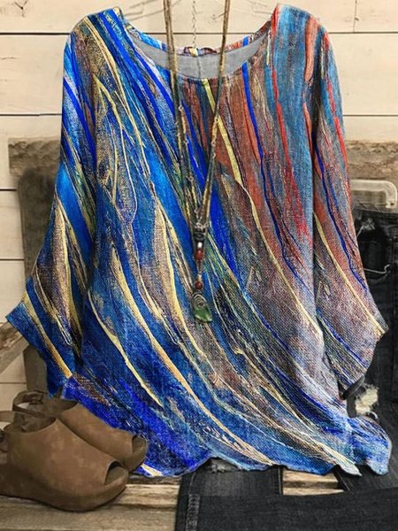 

Ombre Loose Casual Crew Neck Top, Multicolor, Tops