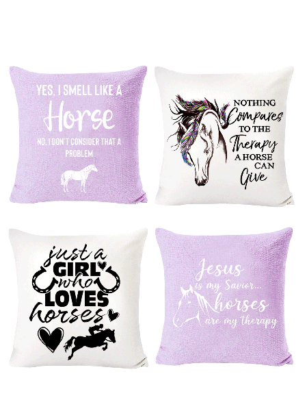 

8 Set of 4 Cushion Pillow Covers, Yes I Smell Like A Horse Animal Horse Backrest Decorations for Home, Color4, Pillow Covers