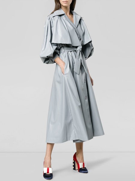 

Regular Fit Elegant Plain Trench Coat, White-gray, Coats