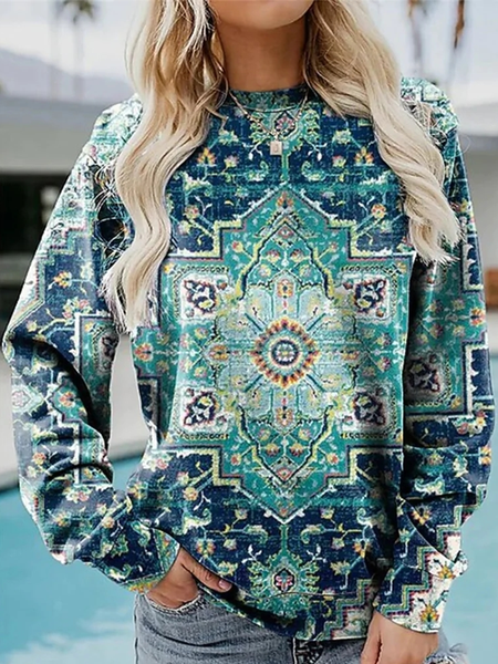 

Loose Crew Neck Ethnic Casual Sweatshirt, Multicolor, Sweatshirts & Hoodies