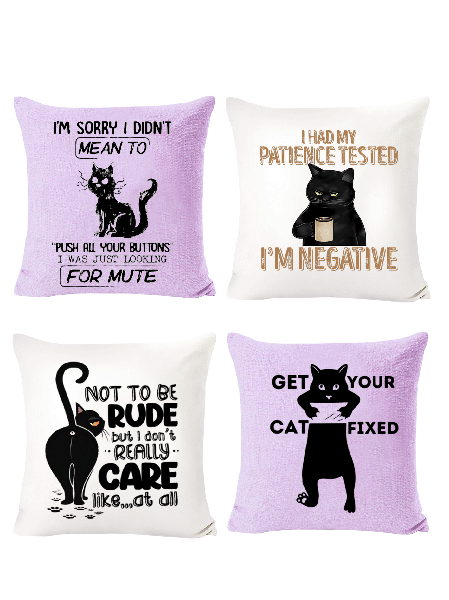 

18x18 Set of 4 Cushion Pillow Covers, Black Cat Letter Backrest Decorations for Home, Color4, Pillow Covers