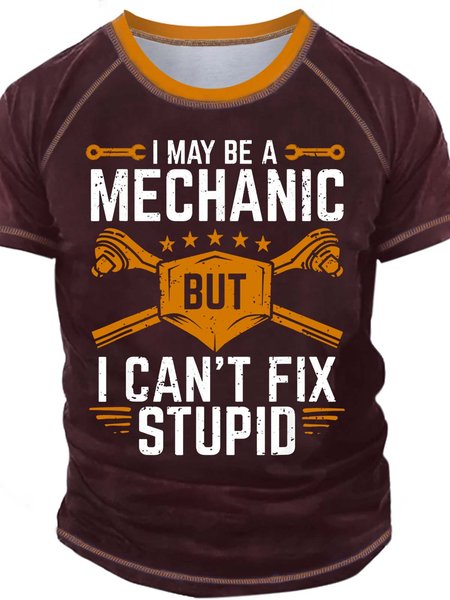 

Men’s I May be A Mechanic I Can’t Fix Stupid Regular Fit Casual T-Shirt, Red, T-shirts