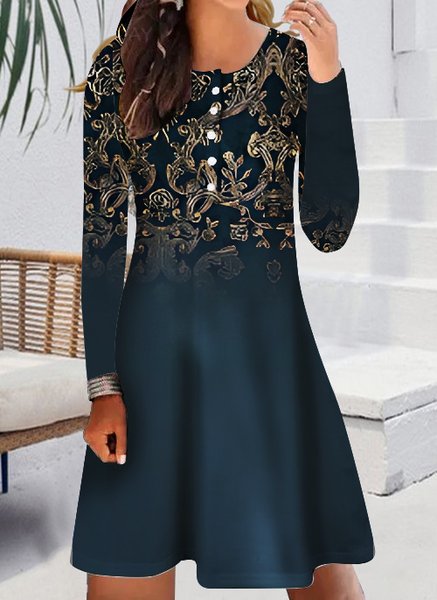 

Women‘s Geometric Regular Fit Casual Dress, Dark blue, Dresses