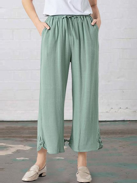 

Loose Plain Casual Casual Pants, Green, Pants