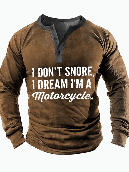 

Men's I Don't Snore I Dream I Am A Motorcycle Funny Graphic Print Regular Fit Half Turtleneck Casual Top, Khaki, Long Sleeves