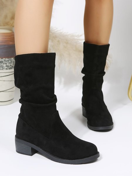 

Plus Size Faux Suede Slip On Slouchy Boots, Black, Boots
