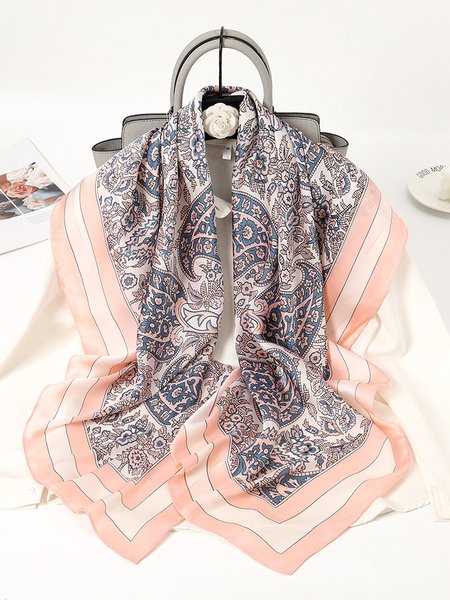 

Boho Vintage Ethnic Pattern Silk Scarf Beach Vacation Accessories, Pink, Scarfs