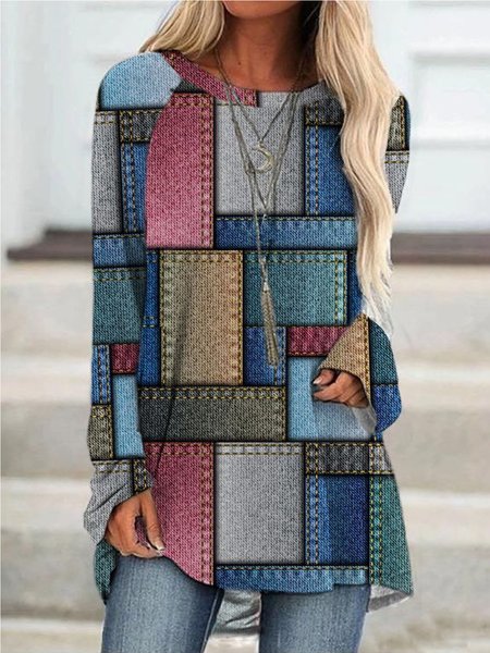 

Color Block Casual Long sleeve Loose T-Shirt TUNIC, Multicolor, Shirts & Blouses