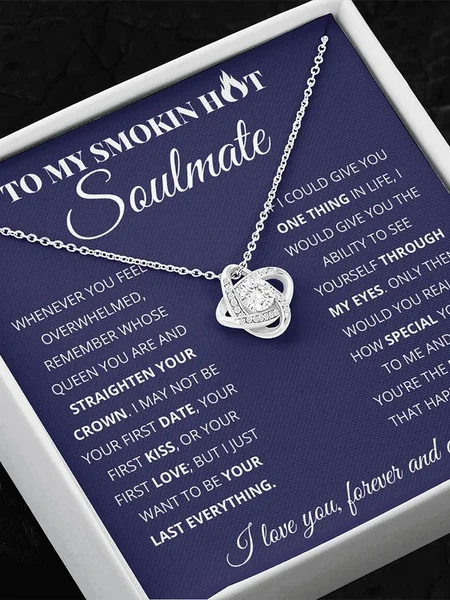

"You Are My Soulmate" Silver Diamond Clover Pendant Necklace Greeting Card Set Valentine's Day Jewelry Gift, Necklaces