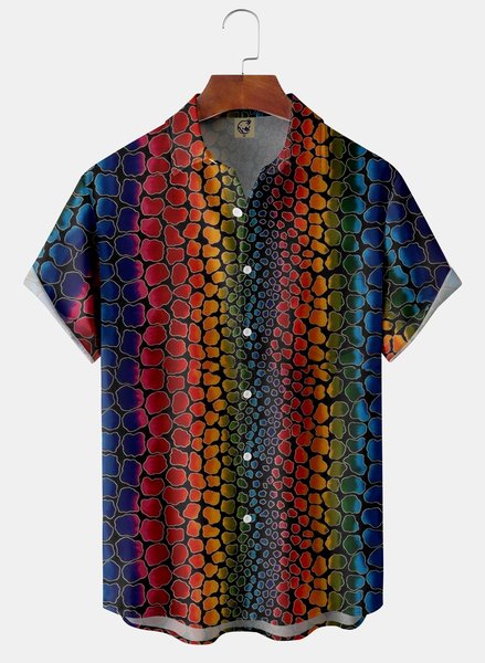 

Pop Art Striped Chest Pocket Short Sleeve Casual Shirt, Red, Men Shirts