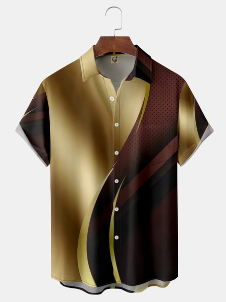 

Color Block Chest Pocket Short Sleeve Casual Shirt, Golden, Short Sleeve Shirts