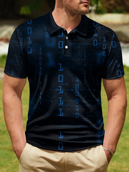 

Ombre Number Code Button Short Sleeve Polo Shirt, Black, Polo Shirts