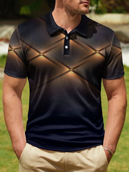 

Gradient 3D Geometric Button Short Sleeve Polo Shirt, Deep blue, Polo Shirts