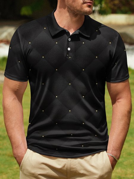 

Gradient Geometric Button Short Sleeve Polo Shirt, Black, Polo Shirts