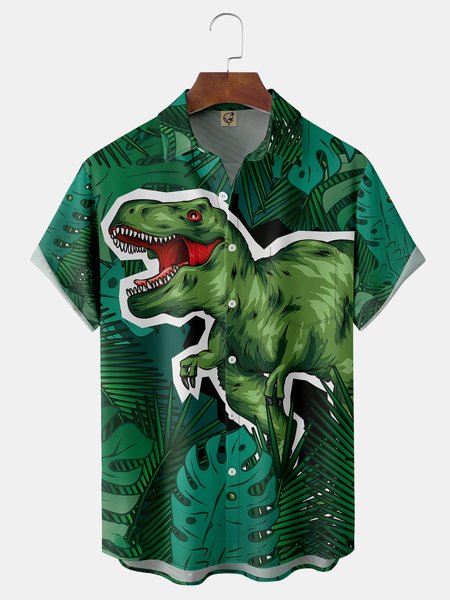 

Dinosaur Chest Pocket Short Sleeve Hawaiian Shirt, Green, Short Sleeve Shirts